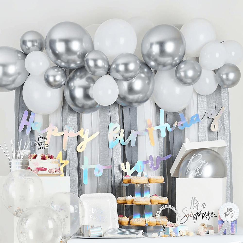 Balloon Ans Streamer Backdrop Plata C/1