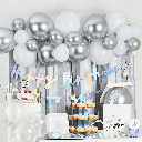 Balloon Ans Streamer Backdrop Plata C/1