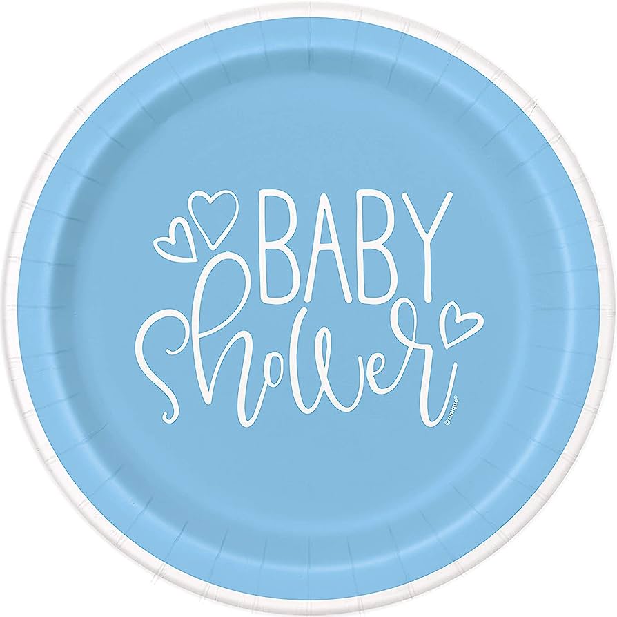 Plato 7" Blue Hearts Baby Shower C/8