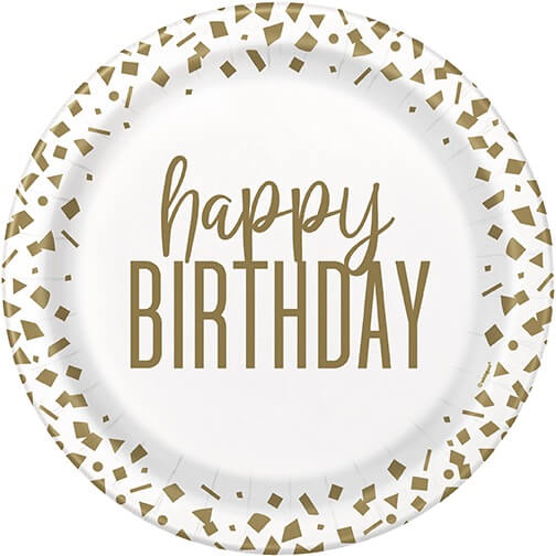 Plato 7" Confetti Gold Birthday C/8