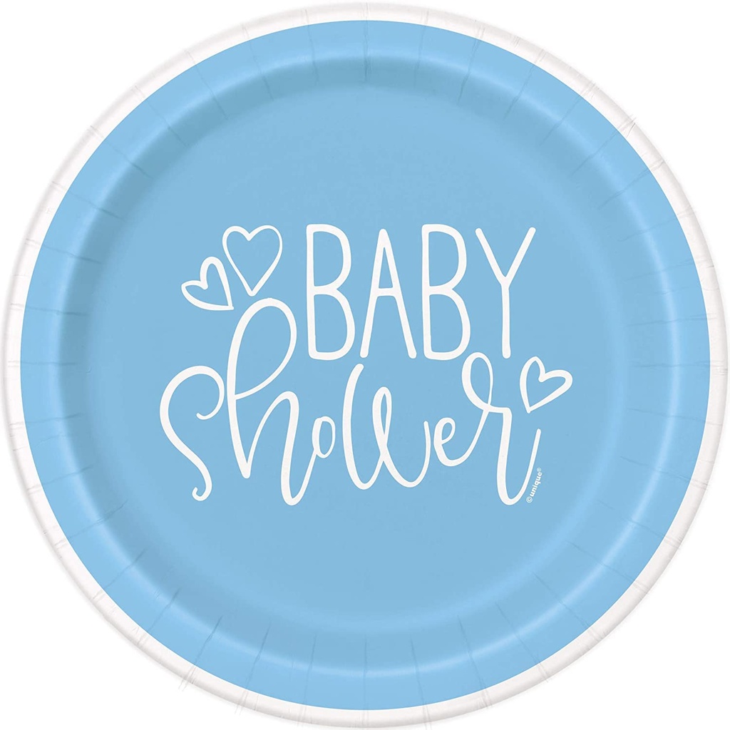 Plato 9" Blue Hearts Baby Shower C/8