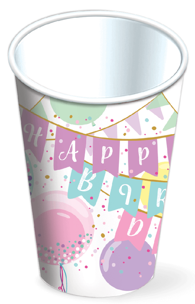 Vaso 9oz Happy Birthday Sweet Balloons C/8