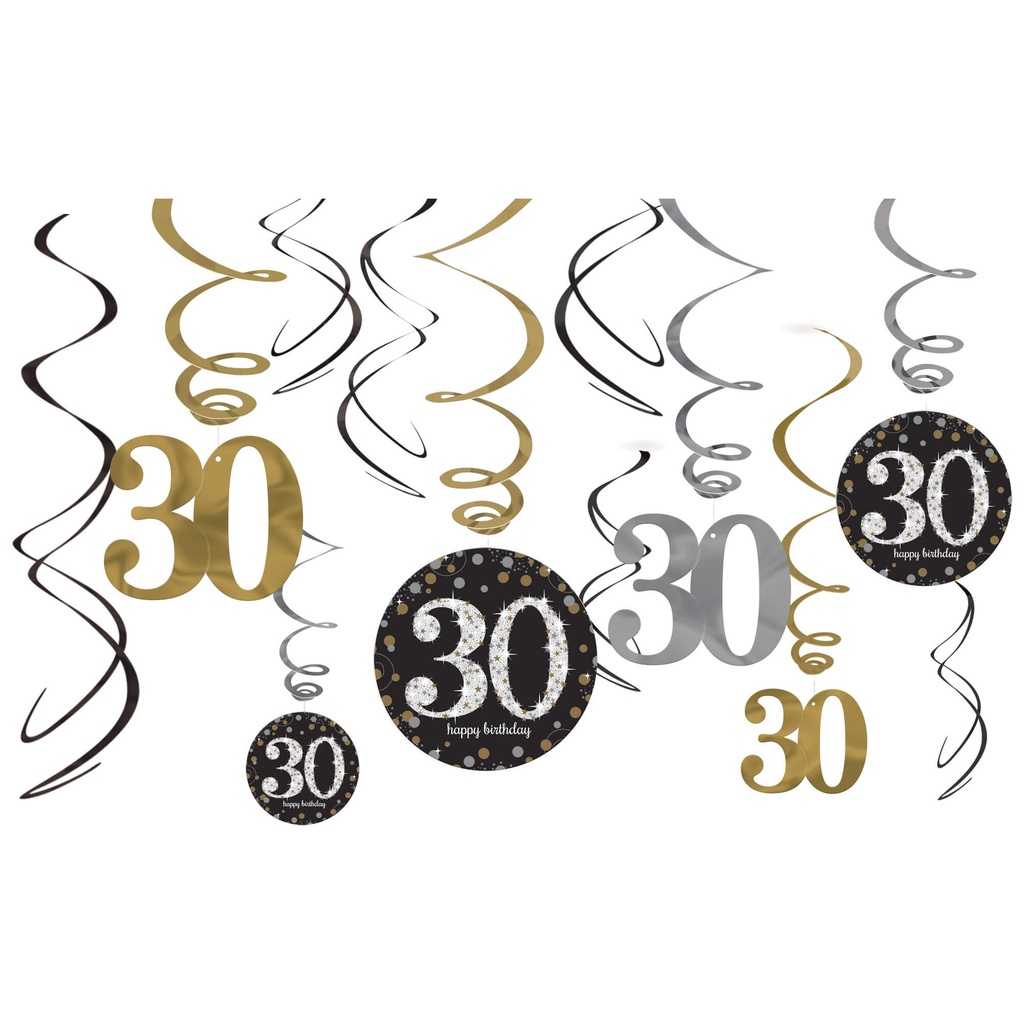 Swirl Decorations HBD 30s Sparkling Celebration C/12