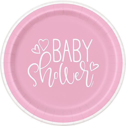 Plato 7" Pink Hearts Baby Shower C/8