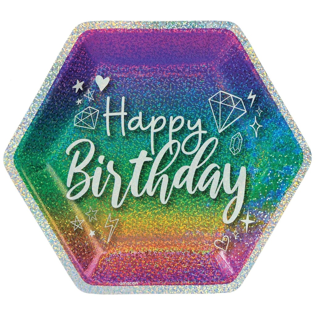 Plato 9" Hexagono Birthday Sparkle C/8