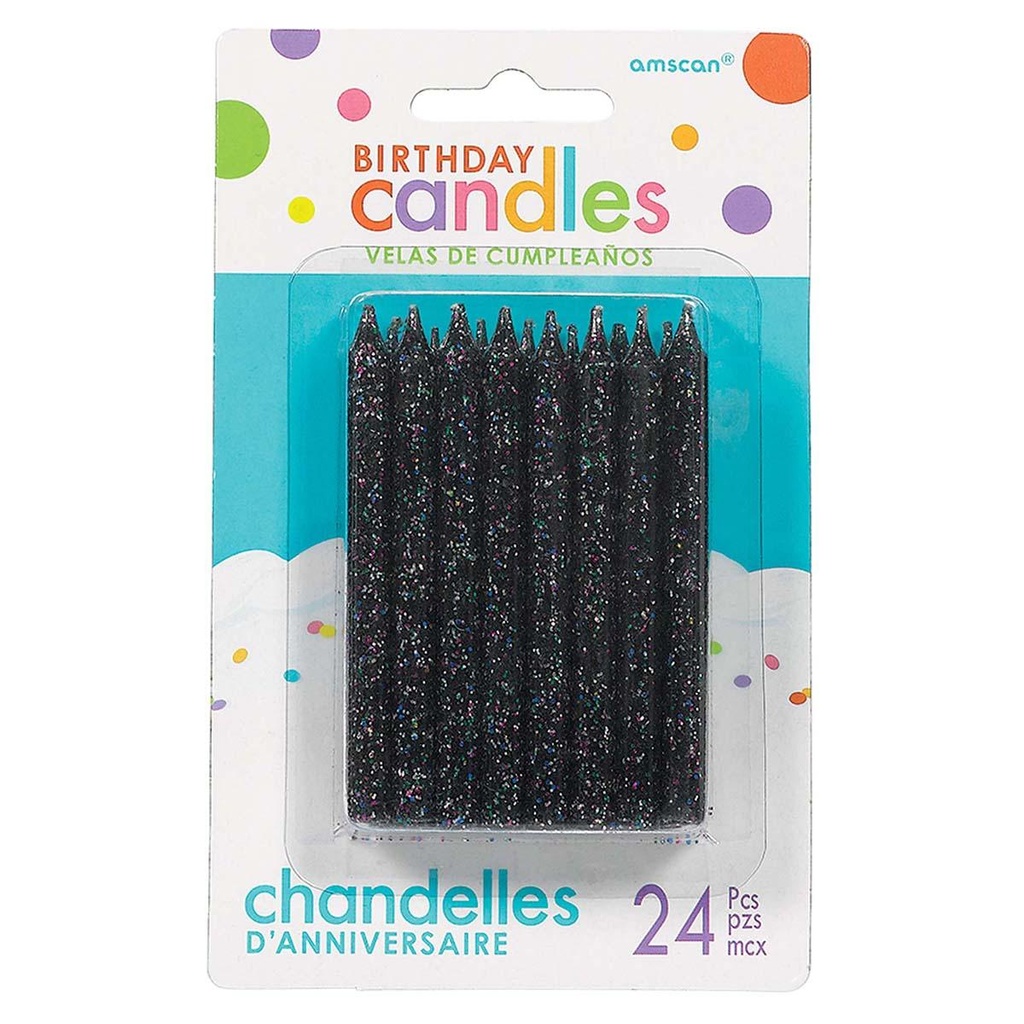 Vela Espiral Glitter Negra C/24