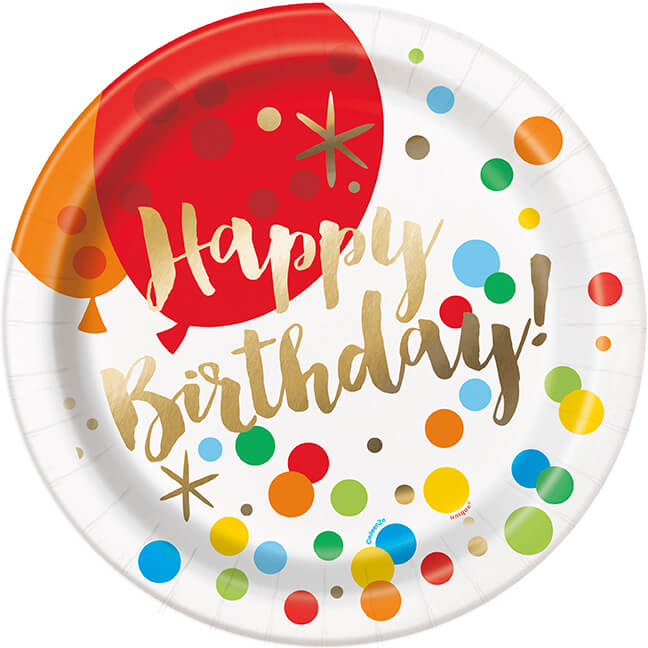 Plato 9" Glitzy Gold Birthday C/8