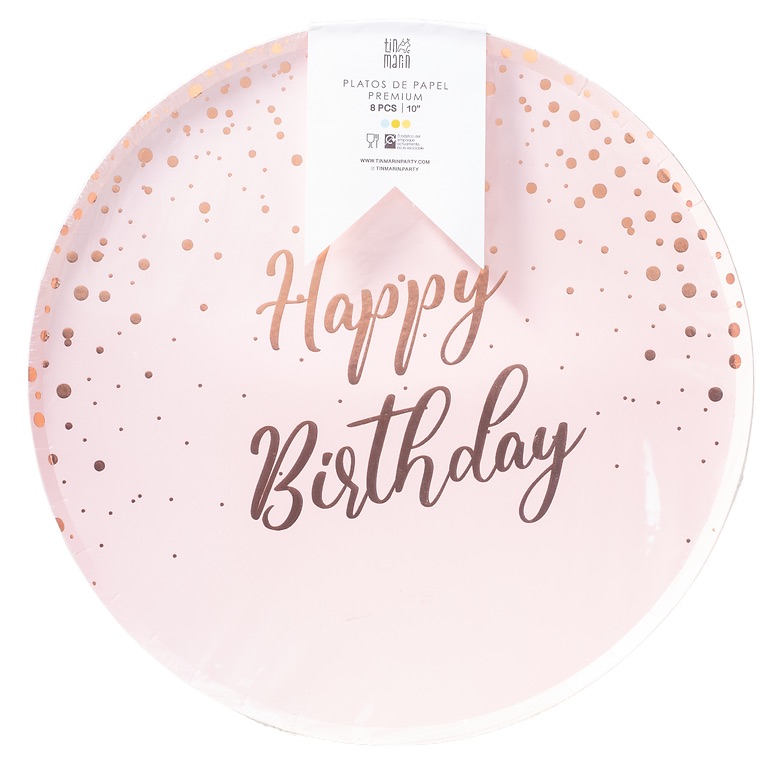 Plato10" Happy Birthday Foil Rose Gold C/8