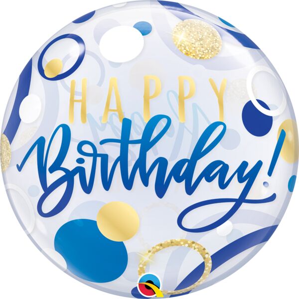 Burbuja 22" Birthday Puntos Azul Y Oro C/1