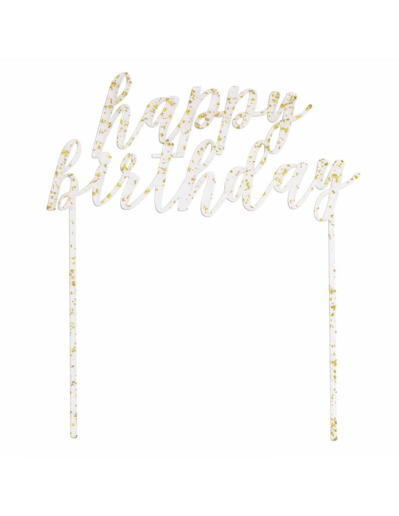 Cake Topper Acrilico Gold Happy Birthday C/1