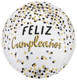 Orbz Black Silver Gold Feliz Cumpleaños C/1