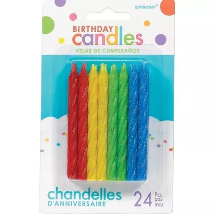 Vela Colores Primarios Glitter C/24