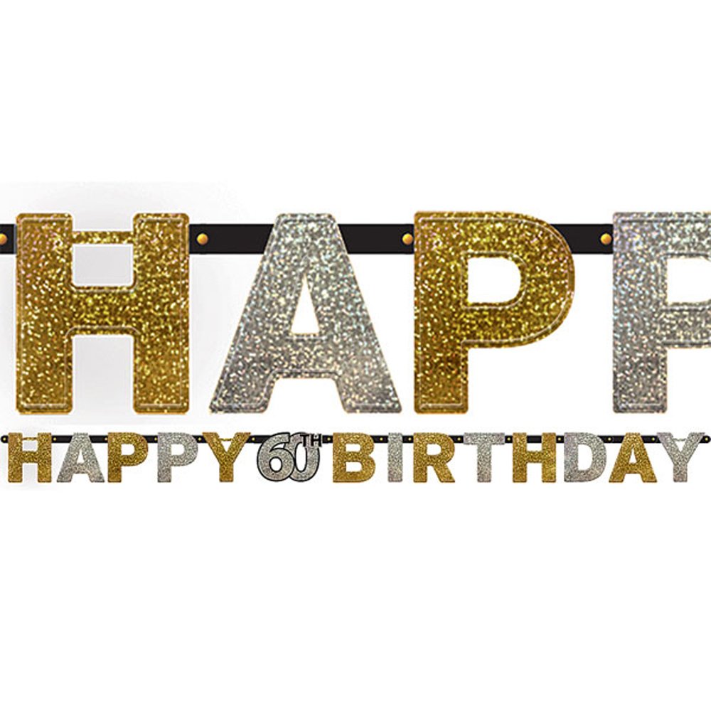 Banner Happy Birthday 60 Negro y Dorado C/1