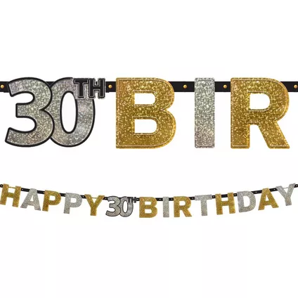Banner Happy Birthday 30 Negro y Dorado C/1