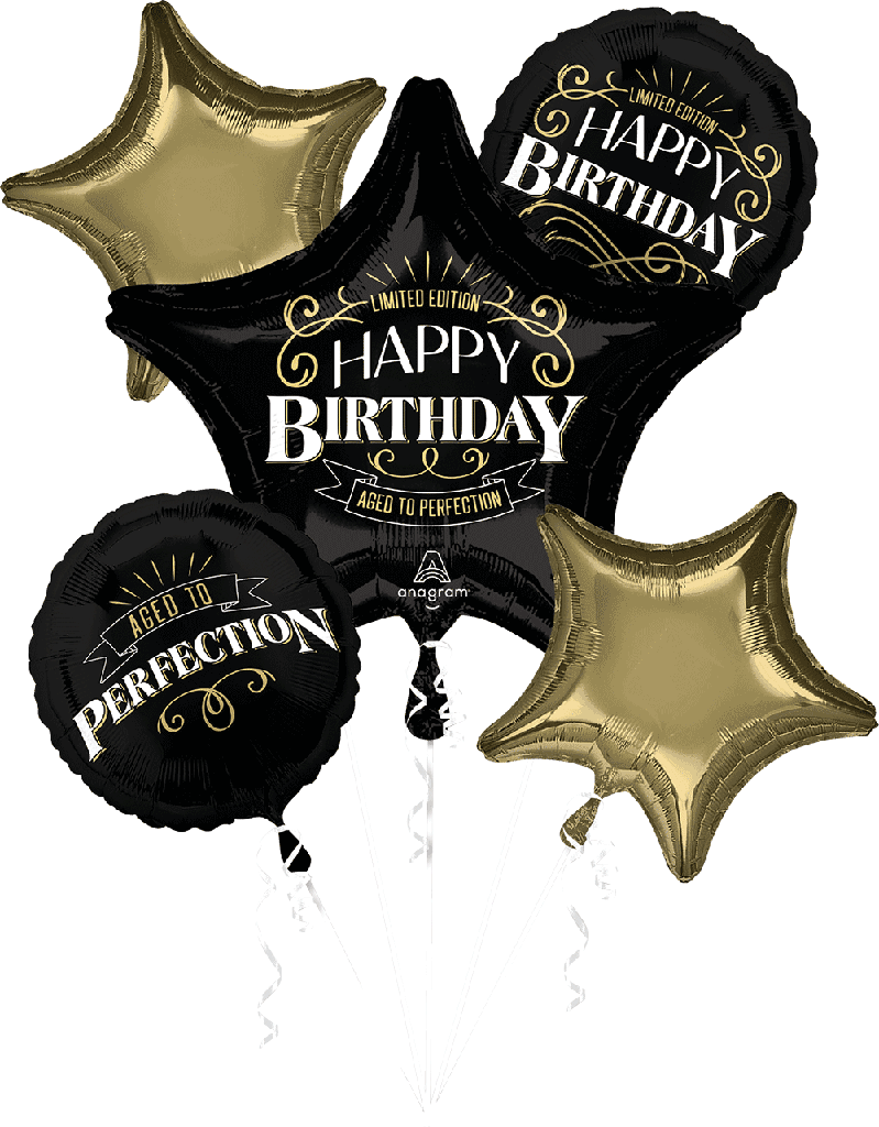 Balloon Bouquet Birthday Negro Dorado C/5