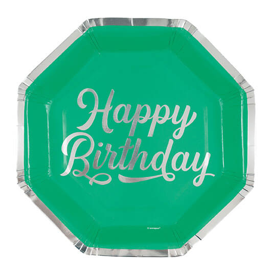 Plato Hexagonal  7" Silver & Bright Happy Birthday C/8