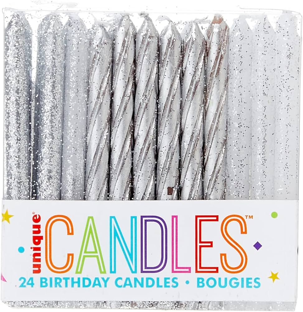 Velas Espiral Glitter y Plata C/24