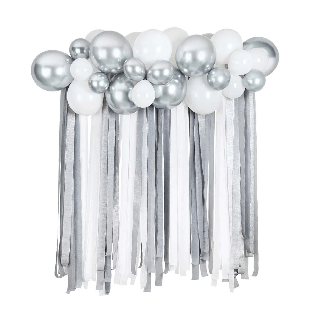 Balloon And Streamer Backdrop Plata C/1