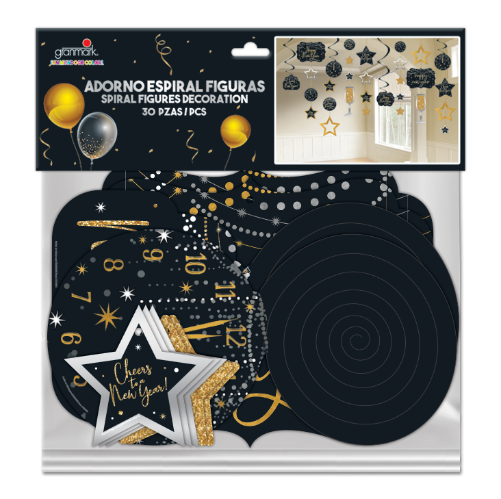 Adorno Espiral Figuras Happy New Year C/30
