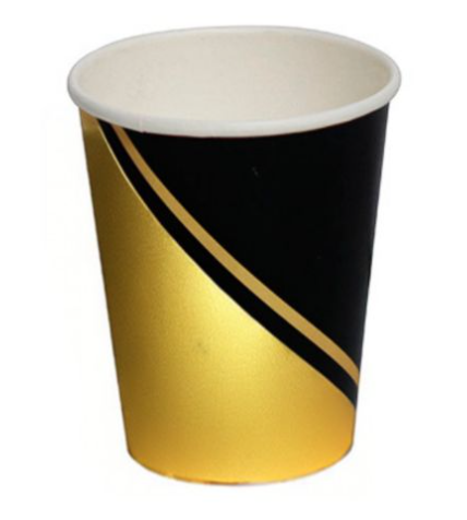 Vaso 9oz Foil Dorado/Negro  C/8