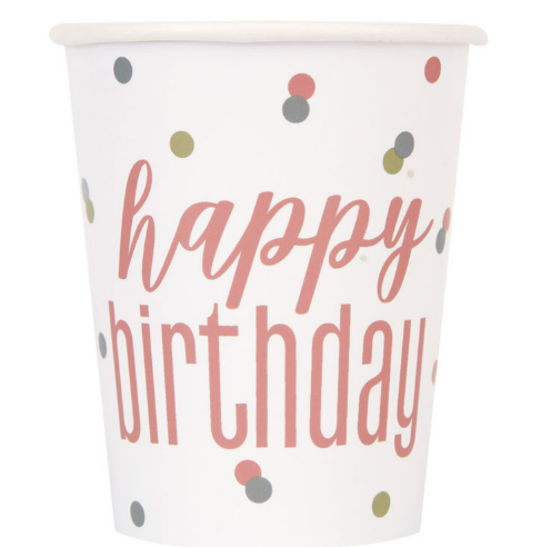 Vaso 9oz Glitz Rose Gold Happy Birthday C/8