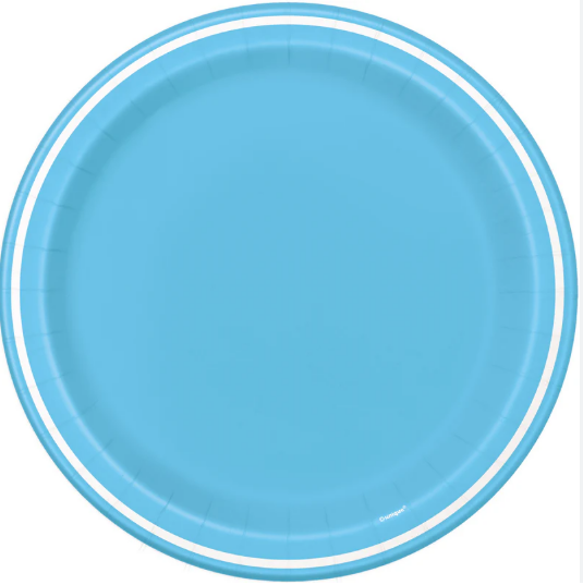 Plato 9" Redondo Azul Contorno Blanco C/8