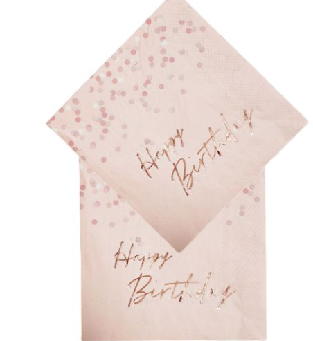 Servilleta Happy Birthday Rose Gold C/20