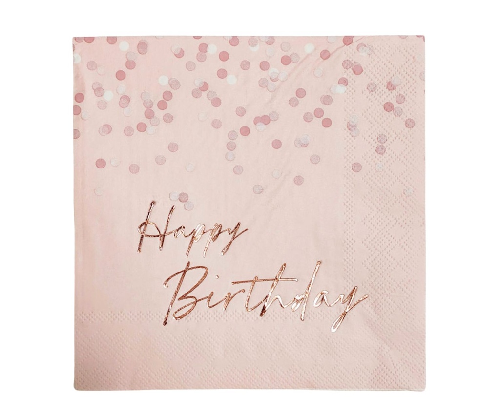 Servilleta Happy Birthday Rose Gold C/20