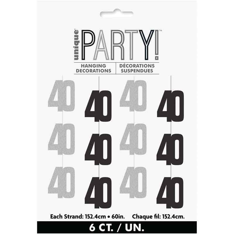 Glitz Black 40th Birthday Hanging Decorations  C/1