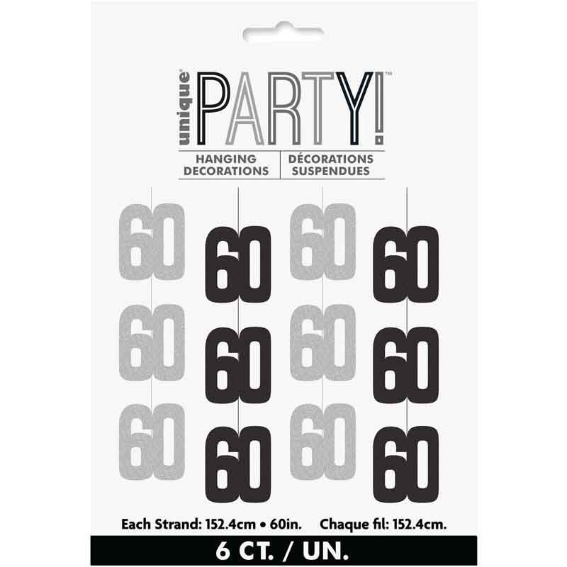 Glitz Black 60th Birthday Hanging Decorations  C/1