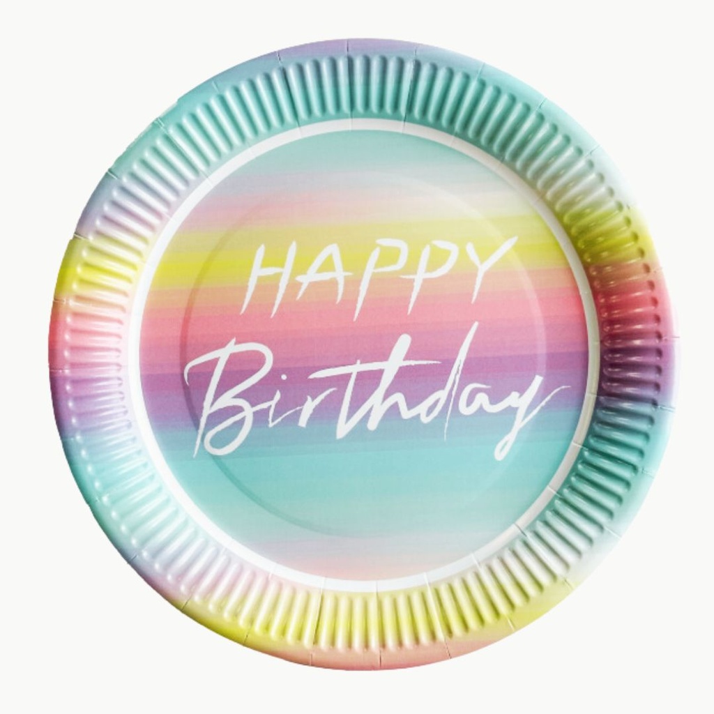 Plato 9" Rainbow Happy Birthday C/8
