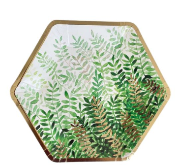 Plato Hexagonal Hojas Verdes Foil C/8