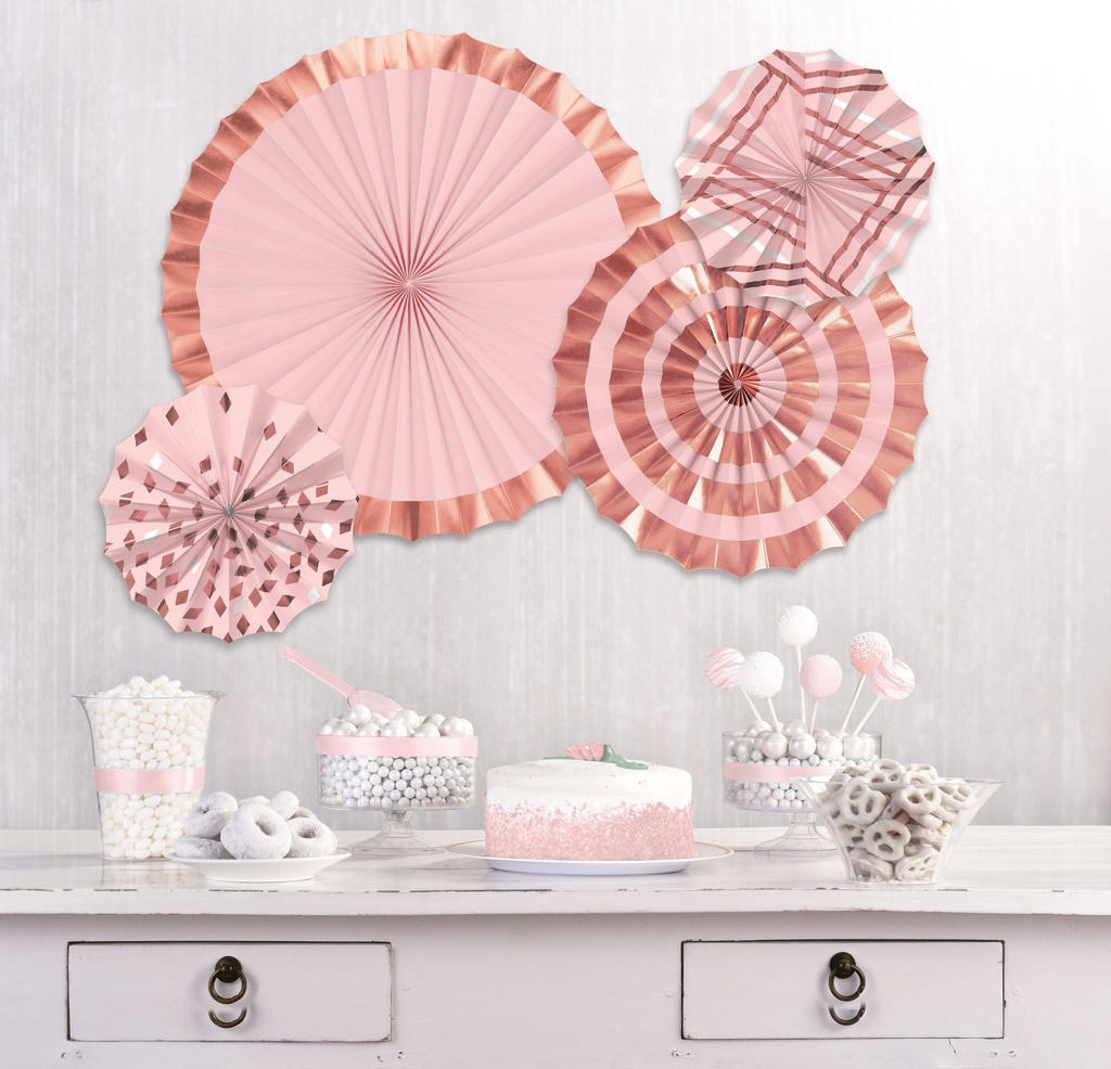 Abanicos De Papel Rose Gold C/4