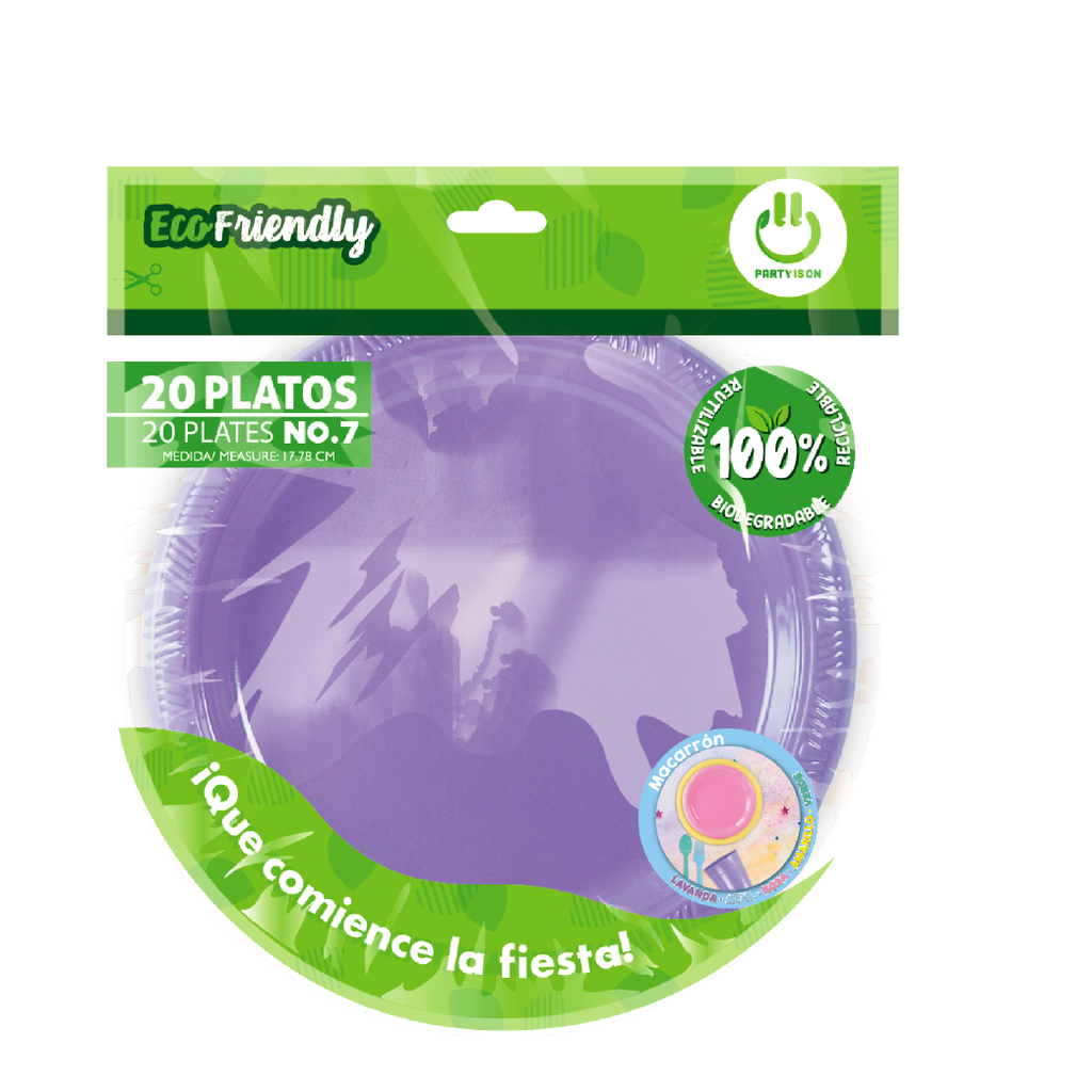 Plato 7" Plastico Macarron C/20