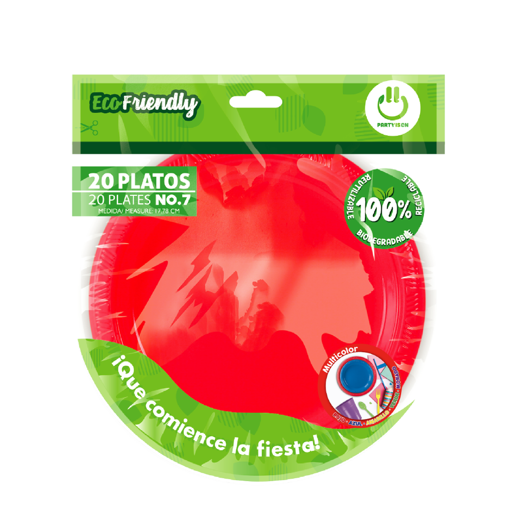 Plato 7"  Plastico Multicolor C/20
