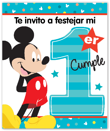 [10.9048-685] Invitacion Mickey Mouse 1er Cumple C/6