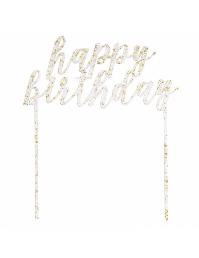 [30.26258] Cake Topper Acrilico Gold Happy Birthday C/1