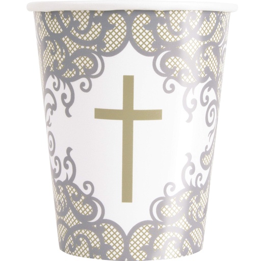 [30.74856] Vaso 9oz Fancy Gold And Silver Cross C/6