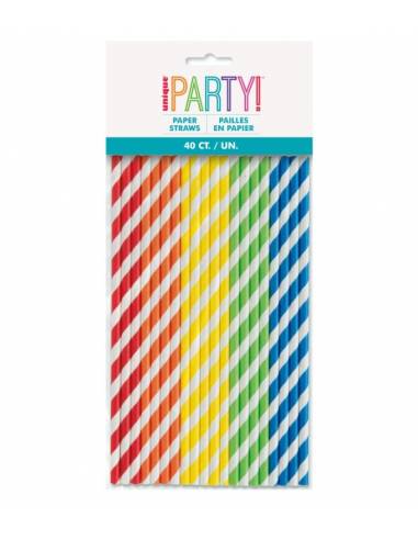 [30.63686] Pajitas De Papel Rayas De Colores C/40