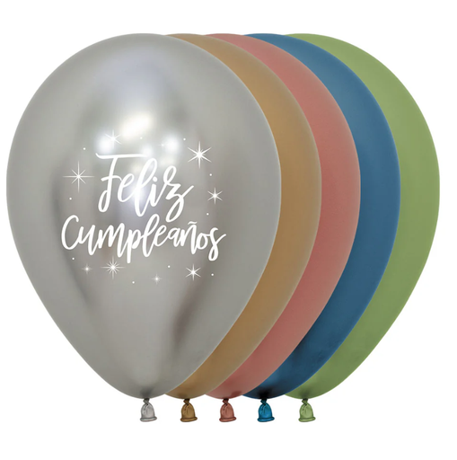 [221.174266] Globo 12" Latex Feliz Cumpleaños Reflex Assorted  C/1