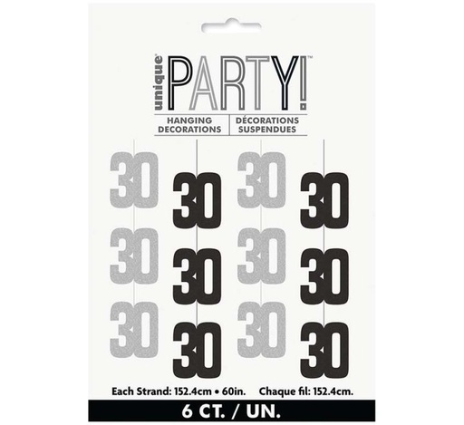 [30.87156] Glitz Black 30th Birthday Hanging Decorations  C/1