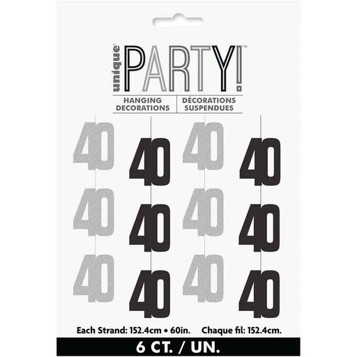 [30.87157] Glitz Black 40th Birthday Hanging Decorations  C/1