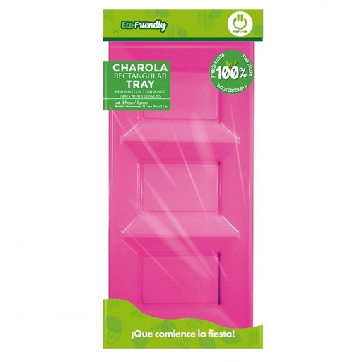 [54.07758] Charola Rectangular Con Division Magenta C/3