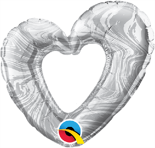 [207.24713] Globo 14" Mini Corazon Abierto Marmol Plata C/1